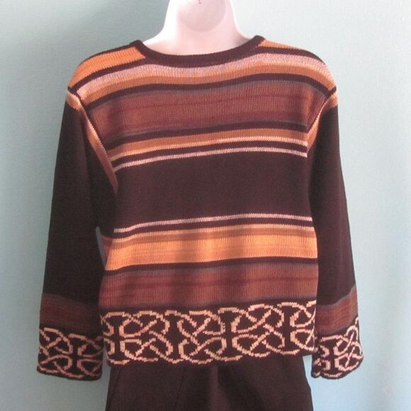 Bill Baber Handknit Edinburgh Scotland Brown Stripe Crop Cardigan Sweater Size M - Picture 9 of 12